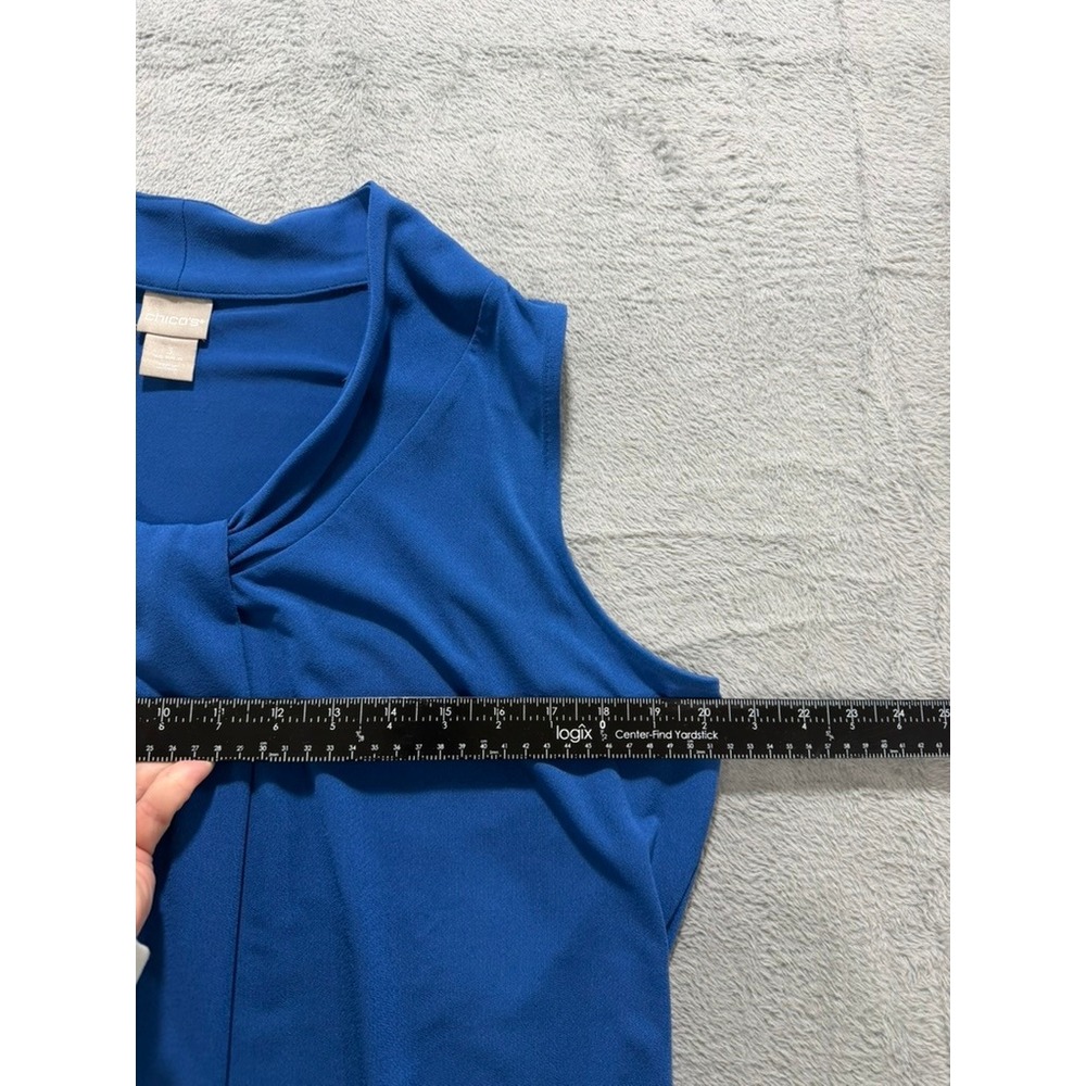 Chicos Sleeveless XL Blouse Womens Size 3 Blue Tie Neck Stretch Minimalist - Picture 7 of 10